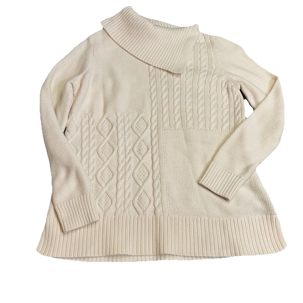 Charter Club Women S Ivory Patchwork Sweater Coastal Grandma Asymmetrical Collar